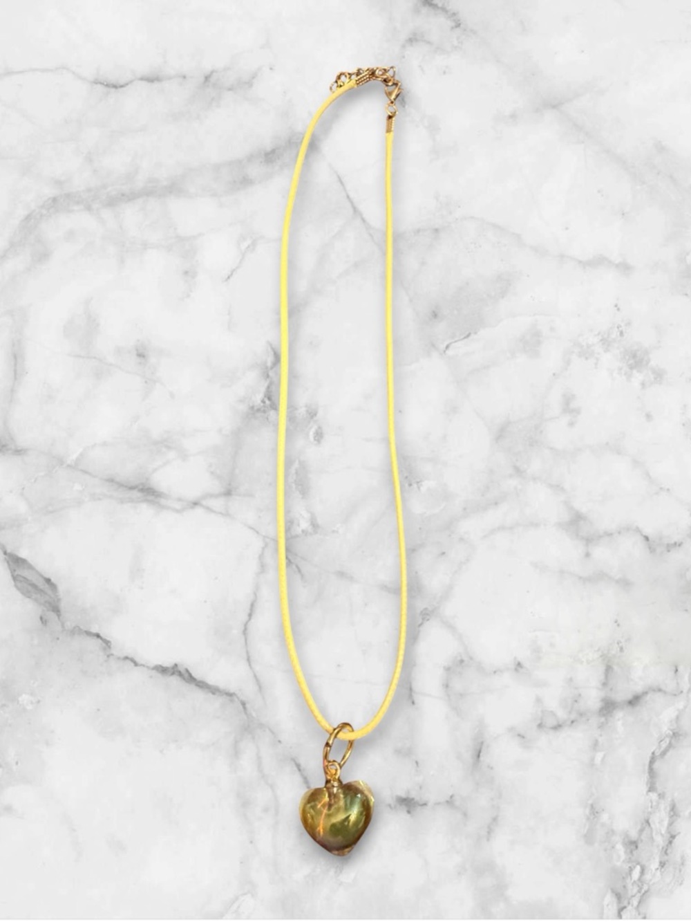 Gold Heart Pendant Necklace with Iridescent Green Heart Charm - Picture 2 of 2